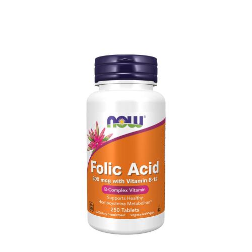 Now Foods Folsav 800mcg + 25mcg B-vitamin - Folic Acid with B-12 (250 Tabletta)