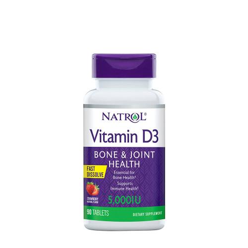Natrol D-vitamin 5000 NE rágótabletta - Vitamin D3 Fast Dissolve (90 Rágótabletta, Eper)