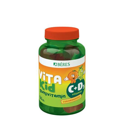 Béres Vitakid C+D3 gumivitamin (50 Gumicukor, Lime és Narancs)