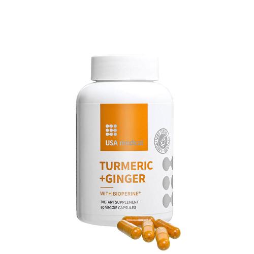 USA medical Turmeric+Ginger - Kurkuma Kapszula Gyömbérrel és BioPerine® Feketeborssal (60 Kapszula)