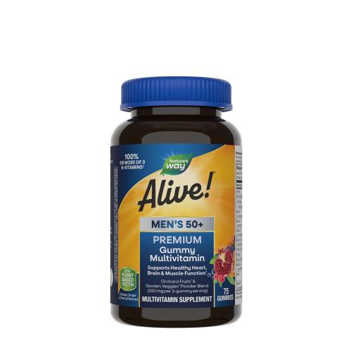 Natures Way Alive!® Premium Men’s 50+ Gummy Multivitamin (75 Gumicukor, Cseresznye, Narancs & Szőlő)