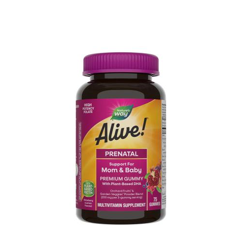 Natures Way Alive!® Premium Prenatal Gummies - Terhes Vitamin Gumicukor (75 Gumicukor, Eper-citrom)